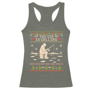 Funny Christmas Ice Fishing Racerback Tank Top Merry Fishmas Fish Fishing Ugly Xmas TS10 Military Green Print Your Wear
