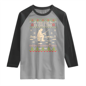Funny Christmas Ice Fishing Raglan Shirt Merry Fishmas Fish Fishing Ugly Xmas TS10 Sport Gray Black Print Your Wear