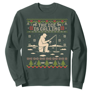 Funny Christmas Ice Fishing Sweatshirt Merry Fishmas Fish Fishing Ugly Xmas TS10 Dark Forest Green Print Your Wear