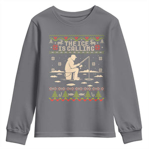 Funny Christmas Ice Fishing Youth Sweatshirt Merry Fishmas Fish Fishing Ugly Xmas TS10 Charcoal Print Your Wear