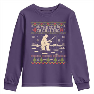 Funny Christmas Ice Fishing Youth Sweatshirt Merry Fishmas Fish Fishing Ugly Xmas TS10 Purple Print Your Wear