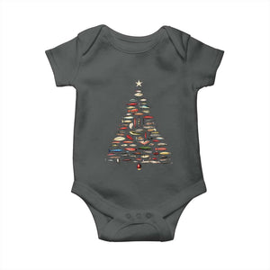 Fishing Lure Christmas Tree Baby Onesie Retro Fisherman Xmas Fish Fly TS10 Dark Heather Print Your Wear
