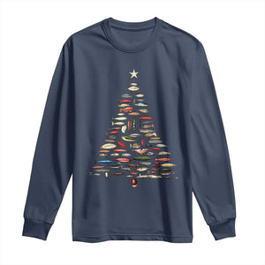 Fishing Lure Christmas Tree Long Sleeve Shirt Retro Fisherman Xmas Fish Fly TS10 Navy Print Your Wear