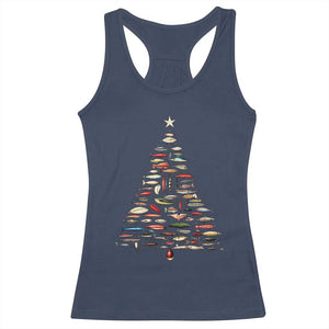 Fishing Lure Christmas Tree Racerback Tank Top Retro Fisherman Xmas Fish Fly TS10 Navy Print Your Wear