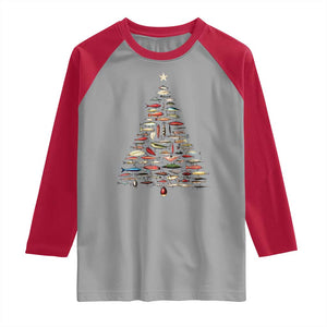 Fishing Lure Christmas Tree Raglan Shirt Retro Fisherman Xmas Fish Fly TS10 Sport Gray Red Print Your Wear