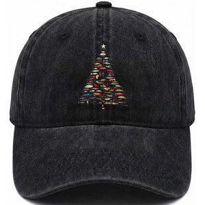 Fishing Lure Christmas Tree Washed Cotton Baseball Cap Retro Fisherman Xmas Fish Fly