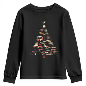 Fishing Lure Christmas Tree Youth Sweatshirt Retro Fisherman Xmas Fish Fly TS10 Black Print Your Wear
