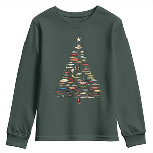 Fishing Lure Christmas Tree Youth Sweatshirt Retro Fisherman Xmas Fish Fly TS10 Dark Forest Green Print Your Wear