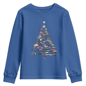 Fishing Lure Christmas Tree Youth Sweatshirt Retro Fisherman Xmas Fish Fly TS10 Royal Blue Print Your Wear