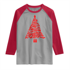 Funny Guns Christmas Raglan Shirt 2nd Amendment Xmas Tree Gun Lovers TS10 Sport Gray Red Print Your Wear
