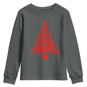 Funny Guns Christmas Youth Sweatshirt 2nd Amendment Xmas Tree Gun Lovers TS10 Dark Heather Print Your Wear