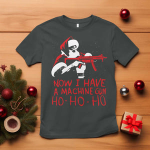 Now I Have A Machine Gun T Shirt Funny Retro Christmas 90s Movie Santa Gun Lovers TS10 Dark Heather Print Your Wear