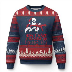 Now I Have A Machine Gun Ugly Christmas Sweater Funny Retro Xmas 90s Movie Santa Gun Lovers TS10 Navy Red Print Your Wear