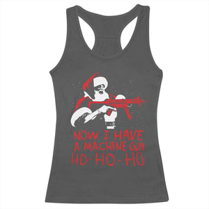 Now I Have A Machine Gun Racerback Tank Top Funny Retro Christmas 90s Movie Santa Gun Lovers TS10 Dark Heather Print Your Wear
