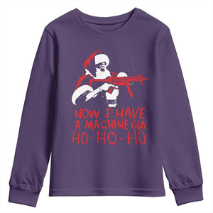 Now I Have A Machine Gun Youth Sweatshirt Funny Retro Christmas 90s Movie Santa Gun Lovers TS10 Purple Print Your Wear