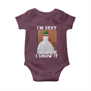 Sarcastic Snowman Baby Onesie Funny Christmas I'm Sexy and I Snow It TS10 Maroon Print Your Wear