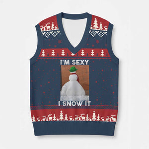 Sarcastic Snowman V-Neck Knit Sweater Vest Funny Xmas I'm Sexy and I Snow It TS10 Navy Red Print Your Wear