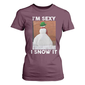 Sarcastic Snowman T Shirt For Women Funny Christmas I'm Sexy and I Snow It TS10 Maroon Print Your Wear