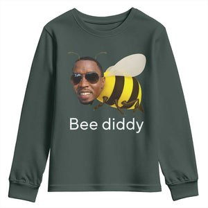 Bee Diddy Youth Sweatshirt Funny Weirdcore Dark Humor Internet Memes Gen-Z TS10 Dark Forest Green Print Your Wear