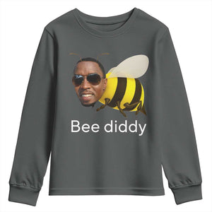 Bee Diddy Youth Sweatshirt Funny Weirdcore Dark Humor Internet Memes Gen-Z TS10 Dark Heather Print Your Wear
