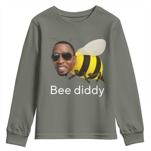 Bee Diddy Youth Sweatshirt Funny Weirdcore Dark Humor Internet Memes Gen-Z TS10 Military Green Print Your Wear