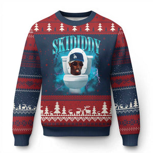 Funny Diddy Ugly Christmas Sweater Diddy Skibidi Toilet Bootleg Meme TS10 Navy Red Print Your Wear