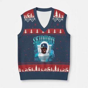 Funny Diddy V-Neck Knit Sweater Vest Diddy Skibidi Toilet Bootleg Meme TS10 Navy Red Print Your Wear