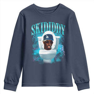 Funny Diddy Youth Sweatshirt Diddy Skibidi Toilet Bootleg Meme TS10 Navy Print Your Wear