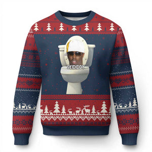 Funny Diddy Ugly Christmas Sweater Diddy Skibidi Toilet Meme TS10 Navy Red Print Your Wear