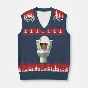 Funny Diddy V-Neck Knit Sweater Vest Diddy Skibidi Toilet Meme TS10 Navy Red Print Your Wear