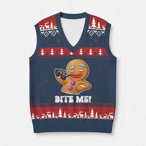 Funny Xmas Gingerbread Man V-Neck Knit Sweater Vest Funny Sexy Cookie Bite Me TS10 Navy Red Print Your Wear