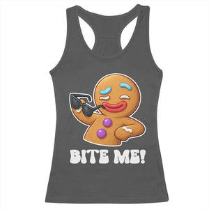 Funny Xmas Gingerbread Man Racerback Tank Top Funny Sexy Cookie Bite Me TS10 Dark Heather Print Your Wear