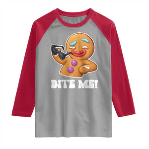 Funny Xmas Gingerbread Man Raglan Shirt Funny Sexy Cookie Bite Me TS10 Sport Gray Red Print Your Wear