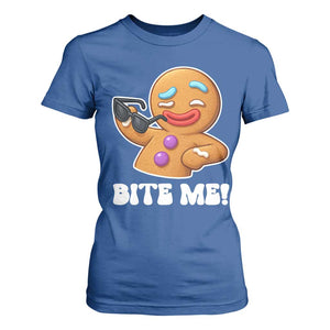 Funny Xmas Gingerbread Man T Shirt For Women Funny Sexy Cookie Bite Me TS10 Royal Blue Print Your Wear