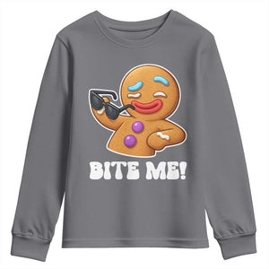 Funny Xmas Gingerbread Man Youth Sweatshirt Funny Sexy Cookie Bite Me TS10 Charcoal Print Your Wear