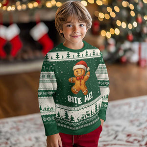 Funny Xmas Gingerbread Man Ugly Christmas Sweater Cookie Bite Me TS10 Forest Green Beige Print Your Wear