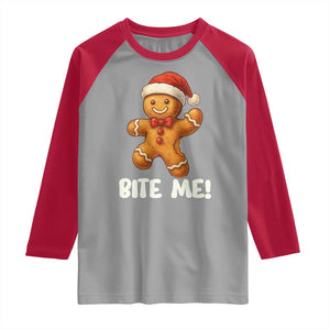 Funny Xmas Gingerbread Man Raglan Shirt Cookie Bite Me TS10 Sport Gray Red Print Your Wear