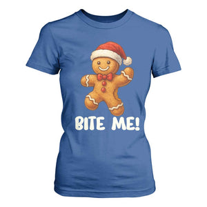 Funny Xmas Gingerbread Man T Shirt For Women Cookie Bite Me TS10 Royal Blue Print Your Wear