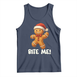 Funny Xmas Gingerbread Man Tank Top Cookie Bite Me TS10 Navy Print Your Wear