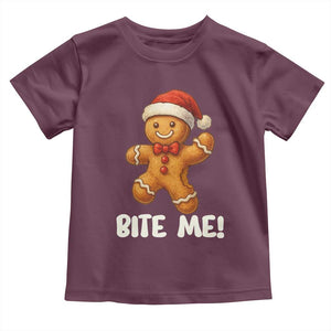 Funny Xmas Gingerbread Man Toddler T Shirt Cookie Bite Me TS10 Maroon Print Your Wear