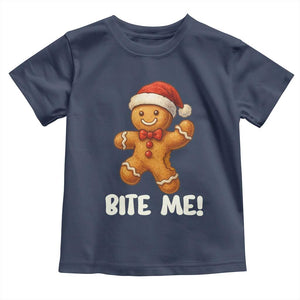 Funny Xmas Gingerbread Man Toddler T Shirt Cookie Bite Me TS10 Navy Print Your Wear