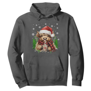 Christmas Cow Hoodie Funny Highland Cow Western Farmer Gift TS10 Dark Heather Print Your Wear