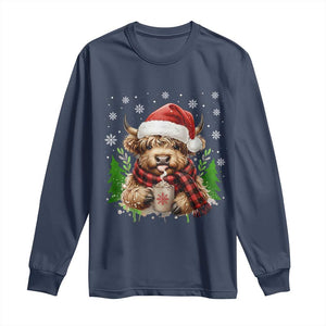 Christmas Cow Long Sleeve Shirt Funny Highland Cow Western Farmer Gift TS10 Navy Print Your Wear
