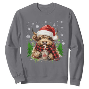 Christmas Cow Sweatshirt Funny Highland Cow Western Farmer Gift TS10 Charcoal Print Your Wear