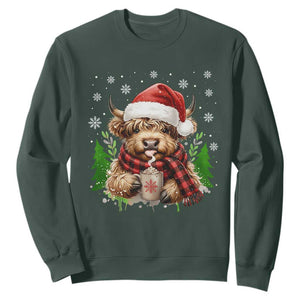 Christmas Cow Sweatshirt Funny Highland Cow Western Farmer Gift TS10 Dark Forest Green Print Your Wear
