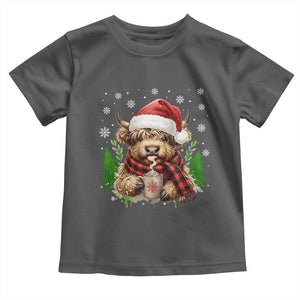 Christmas Cow Toddler T Shirt Funny Highland Cow Western Farmer Gift TS10 Dark Heather Print Your Wear