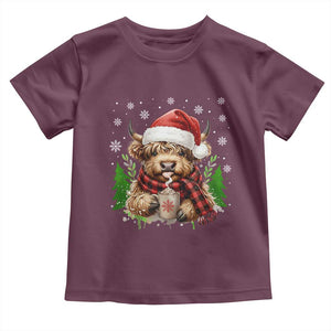 Christmas Cow Toddler T Shirt Funny Highland Cow Western Farmer Gift TS10 Maroon Print Your Wear