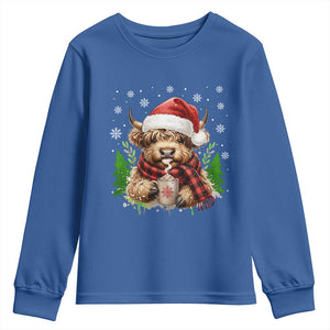 Christmas Cow Youth Sweatshirt Funny Highland Cow Western Farmer Gift TS10 Royal Blue Print Your Wear