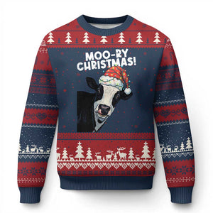Christmas Cow Ugly Christmas Sweater Funny Moo Ry Xmas Farmer Gift TS10 Navy Red Print Your Wear