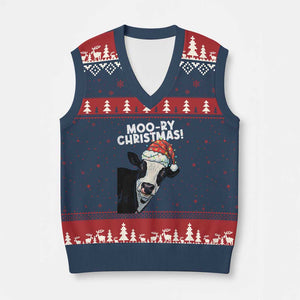 Christmas Cow V-Neck Knit Sweater Vest Funny Moo Ry Xmas Farmer Gift TS10 Navy Red Print Your Wear
